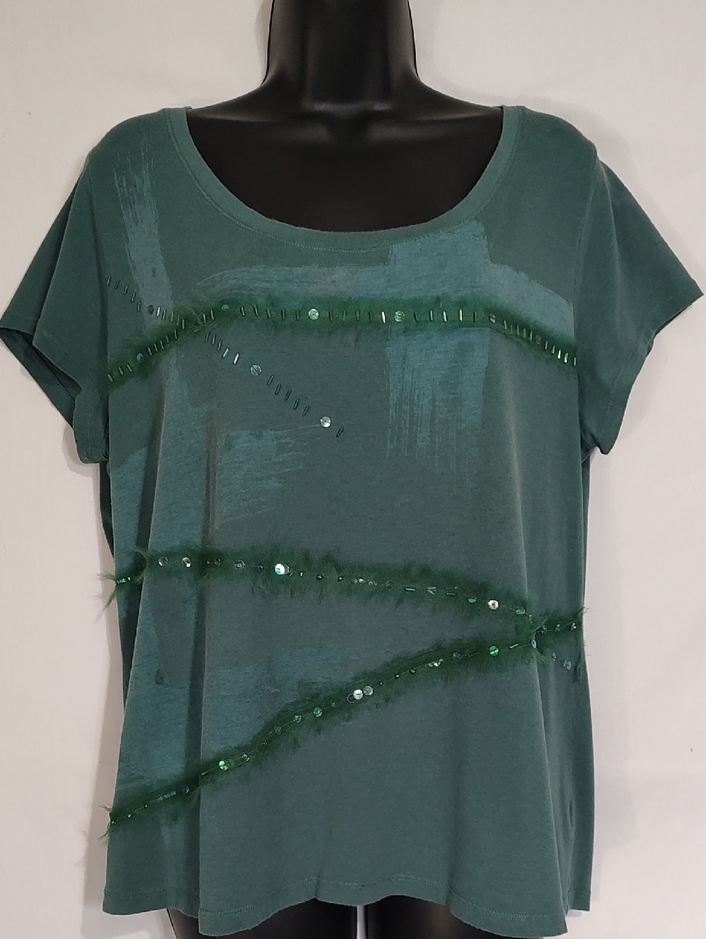 Relativity Teal Green Short Sleeve Embellished Tee